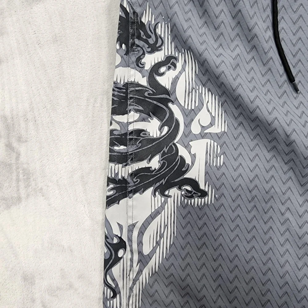 Physical Science Board Shorts Mens 32 Gray Chevron Tribal Dragon Cargo Beach Y2K